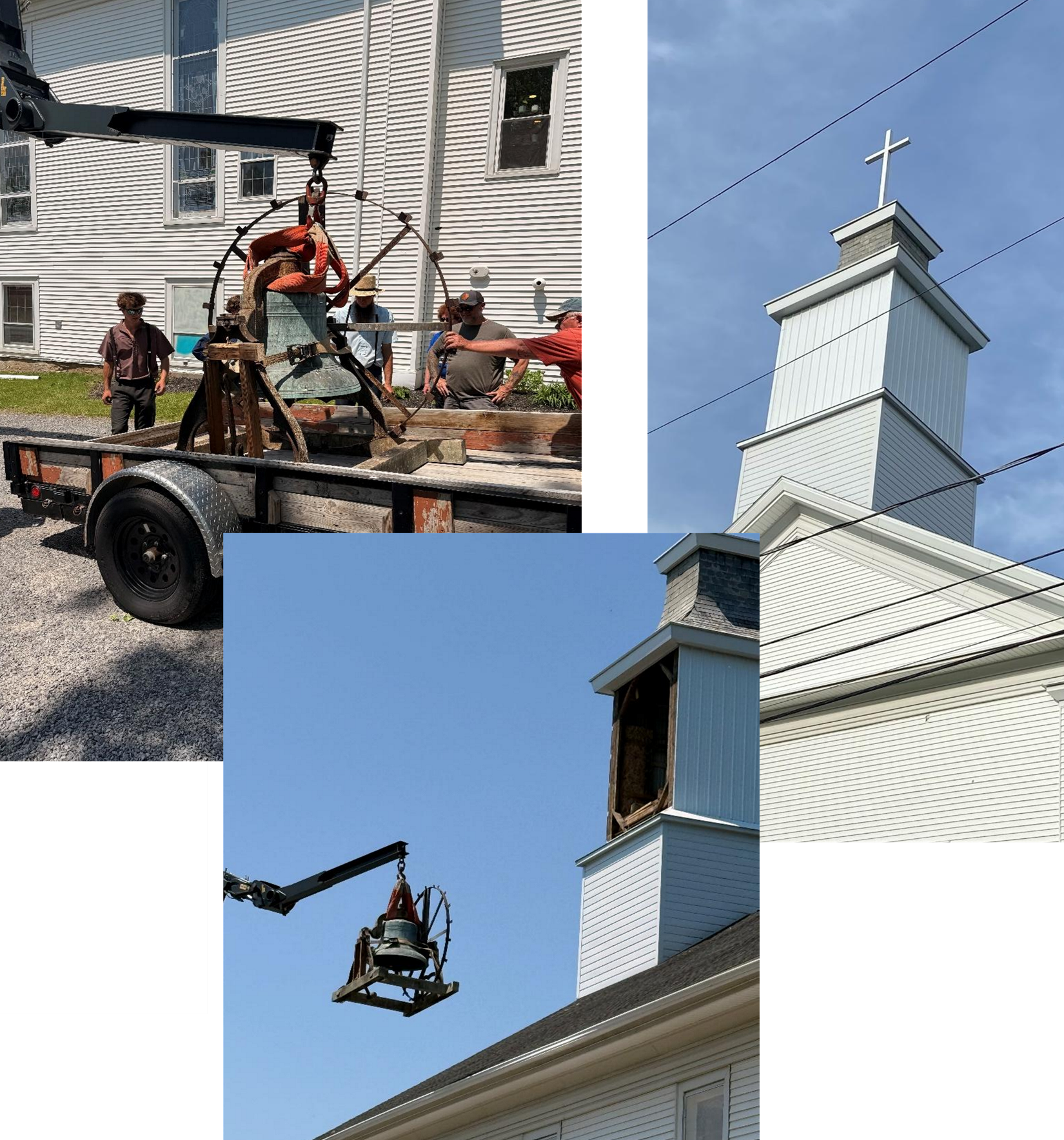 Photos show the historic bell being removed from the church and the tower sealed after the May 27 work.